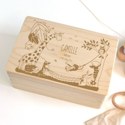 Boîte à souvenirs pour bébé personnalisée - Naturelle - Motif Jungle