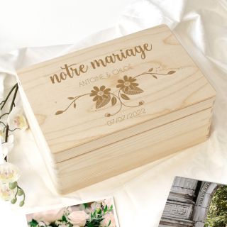 Boîte à souvenirs Couronne de feuilles personnalisée pour le mariage