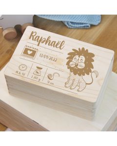 Boîte à souvenirs personnalisable lion en bois